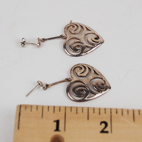 Sterling Silver Earrings Heart Scrolls - Picture 2 of 5